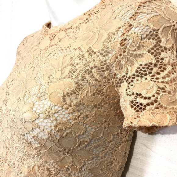 ZARA TRAFALUC Peach Floral Lace Crop Top Shirt ~ S - Picture 3 of 8